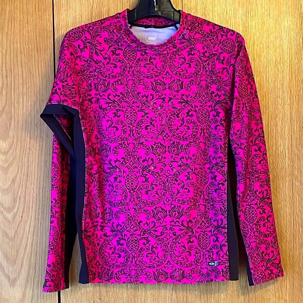 EQ Swimwear USA L/S Surf Swim RASHGUARD Medium pineapple paisley print pink EUC